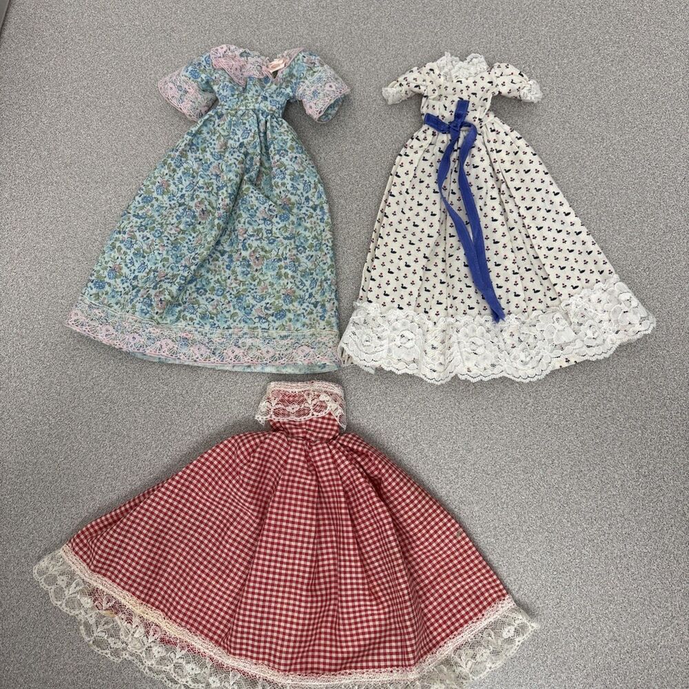Vintage Barbie Clothing Lot Of 3 Homemade Peasant Long, Maxi Dresses, Cotton